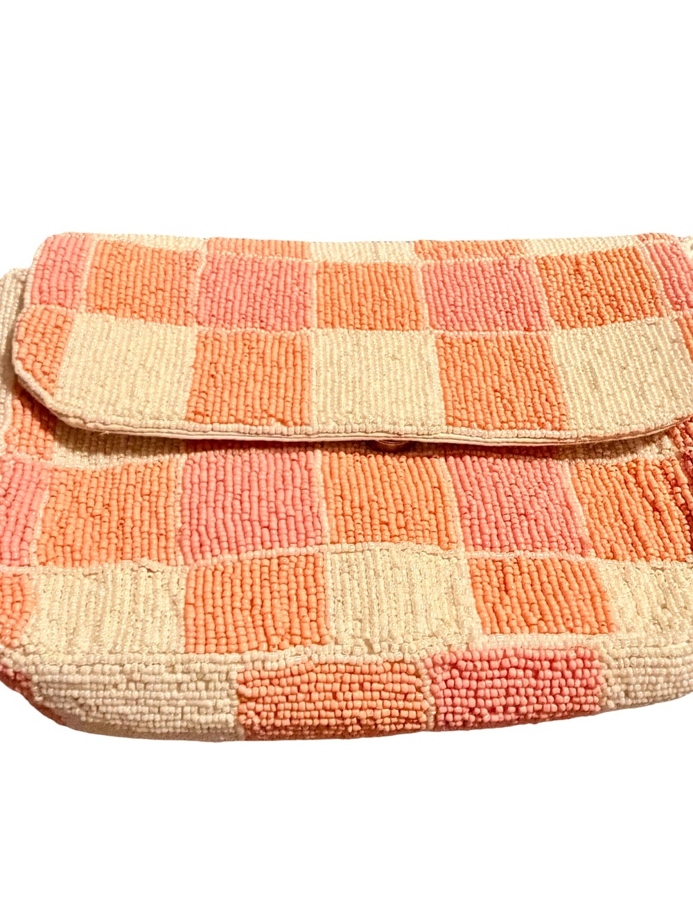 Source Unknown Peach & Cream Beaded Check Shoulder Bag